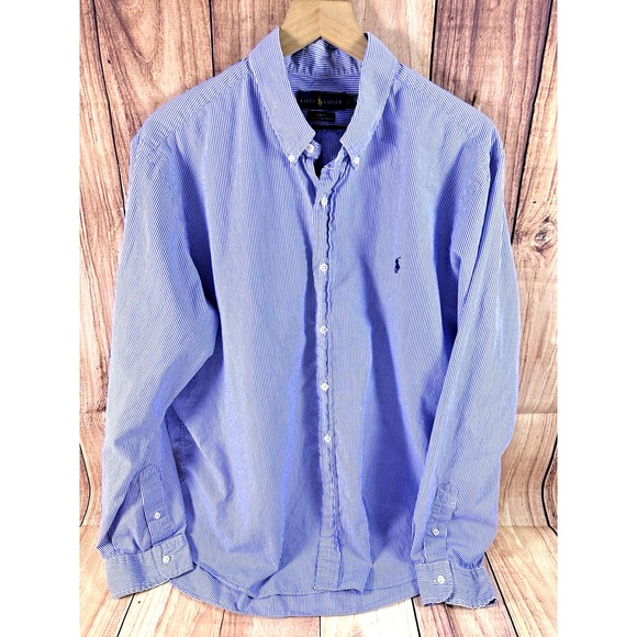 Ralph Lauren Mens XXL Shirt Blue Stripe Button Down Long Sleeve Stretch 2XL Slim - Picture 2 of 14